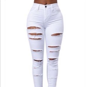 White high waist hole jeans